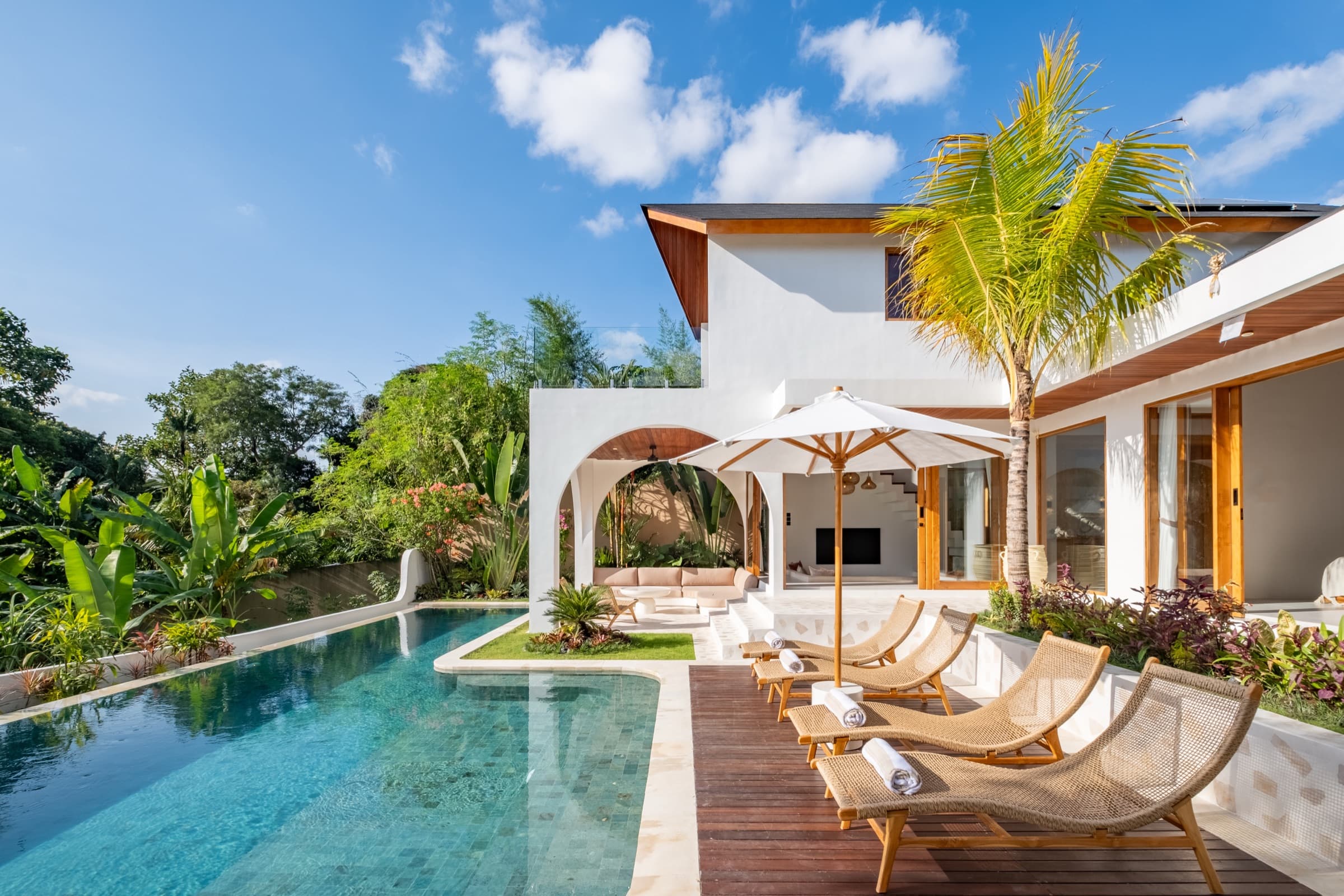 Exterior of Villa Vayu with pool and jungle surroundings