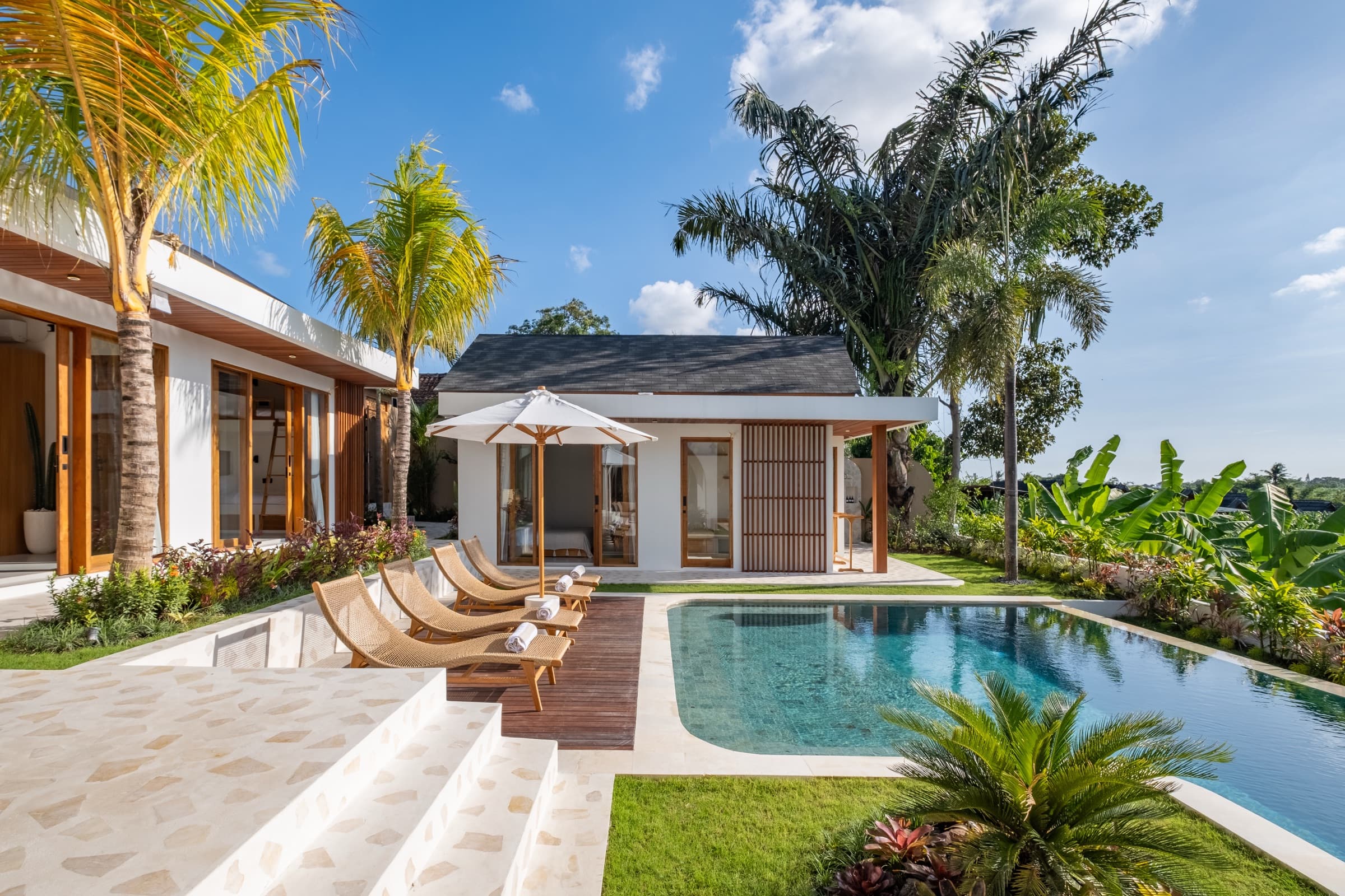 Exterior of Villa Vayu with pool and jungle surroundings