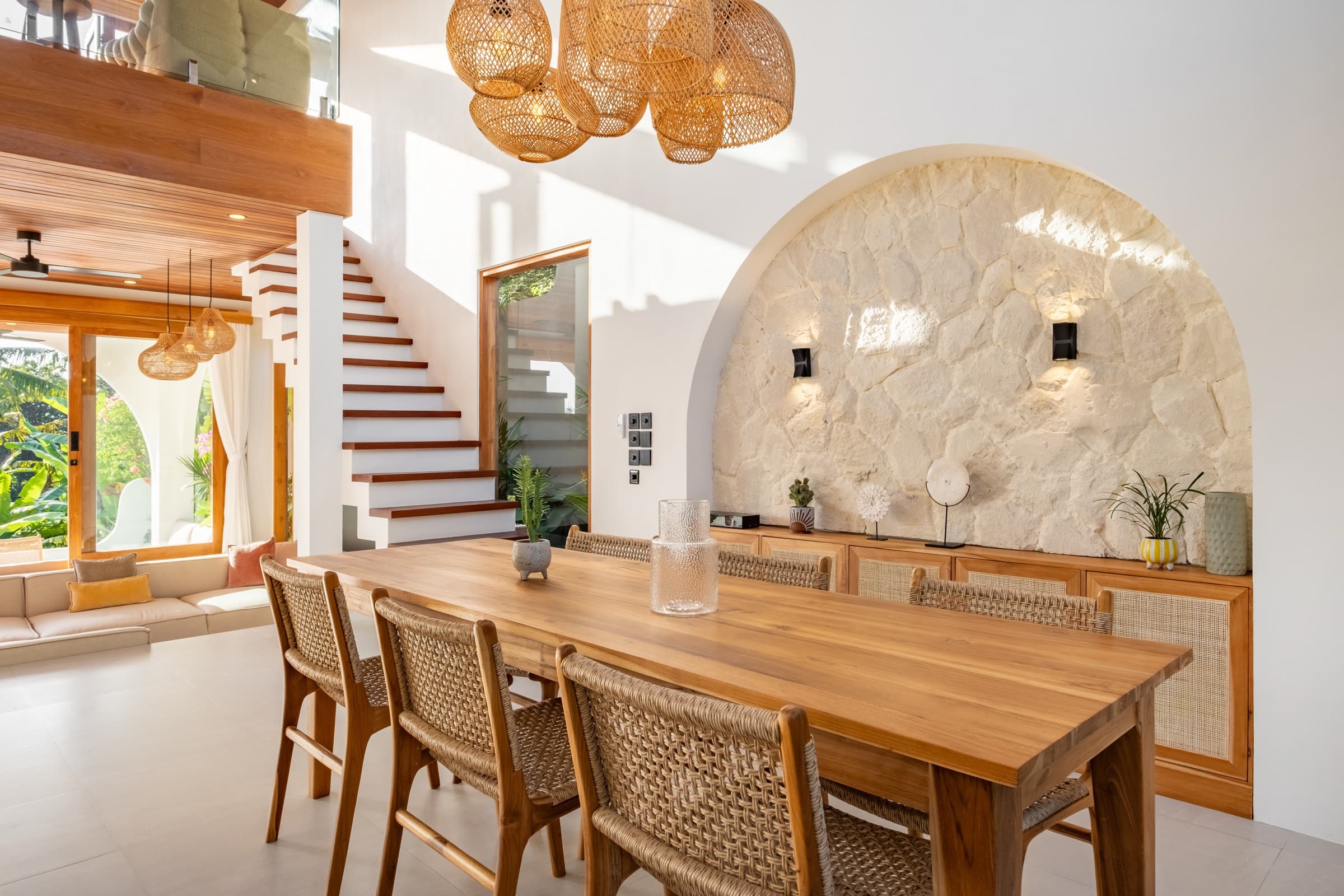 Alternate angle of the kitchen and dining area at Villa Vayu