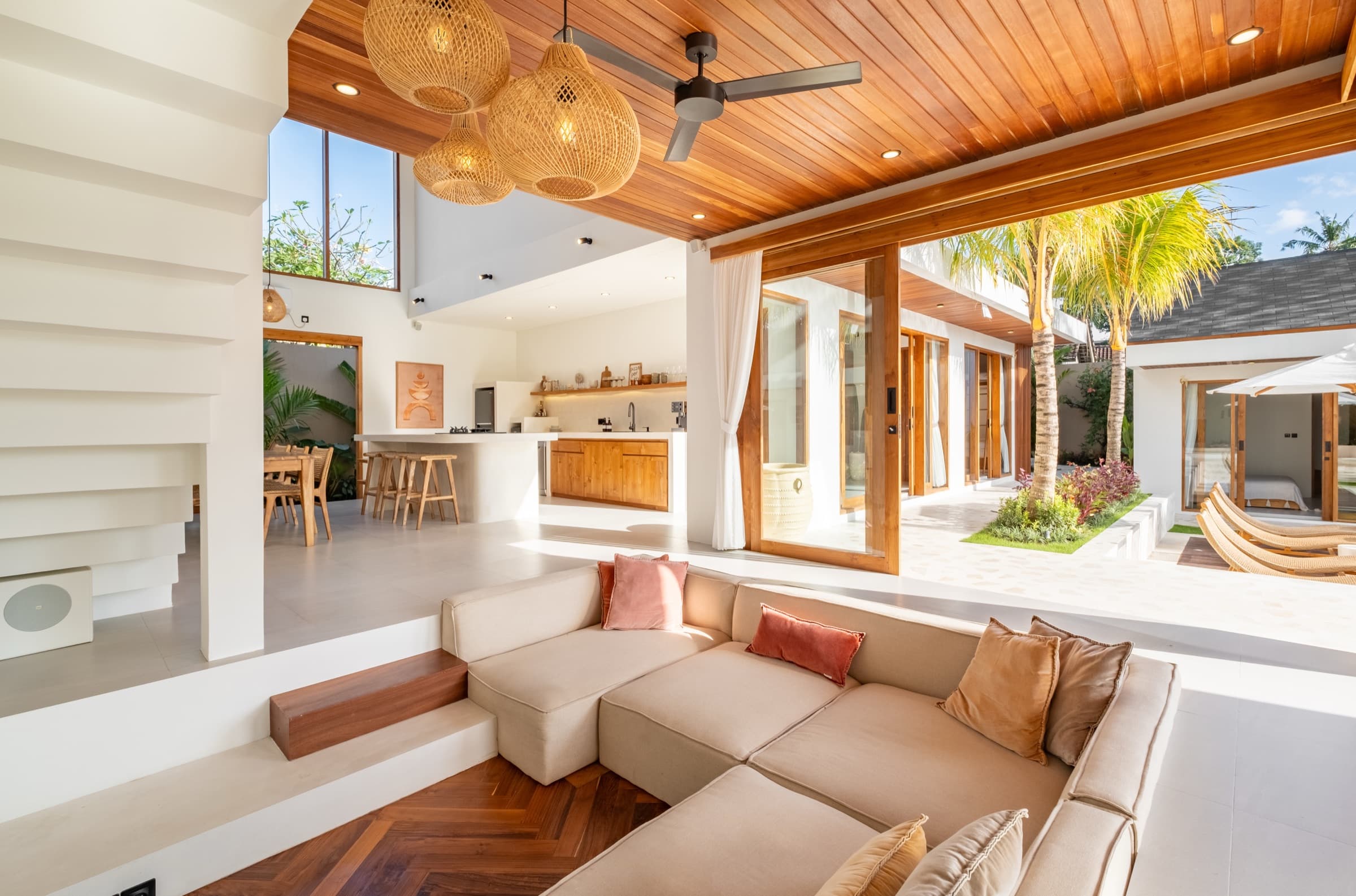 Seating area in the first living room at Villa Vayu