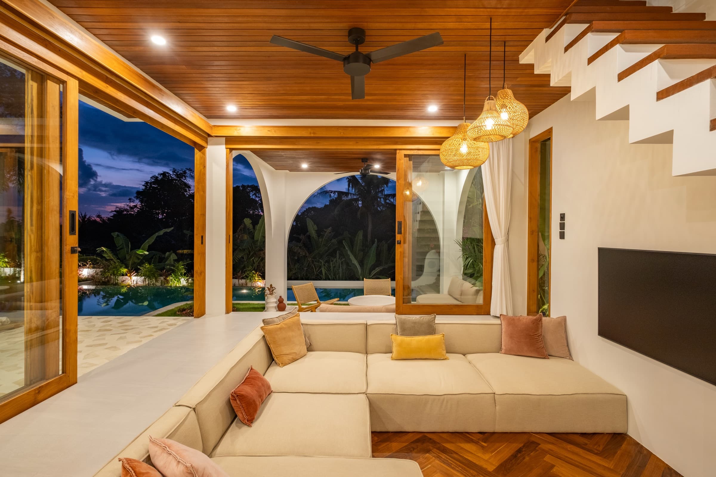 Different angle of the first living room at Villa Vayu