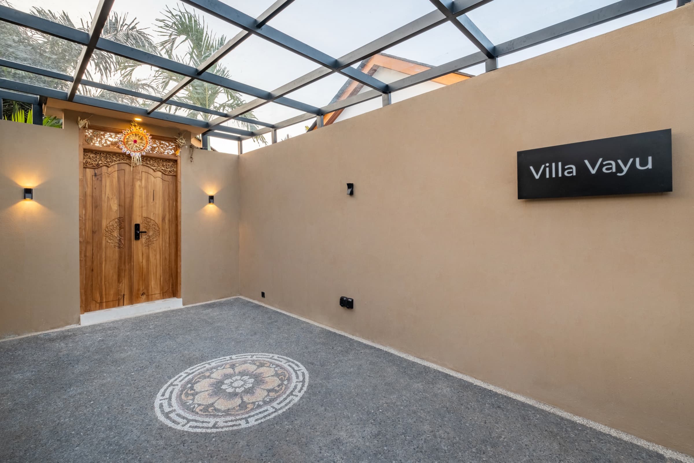 Motor bike parking area at the entrance of Villa Vayu